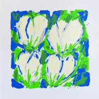 'Vier Roomkleurige Tulpen in Blauw-Groen'