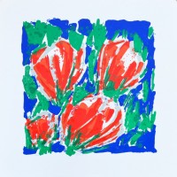 'Vier Rode Tulpen in Blauw-Groen'