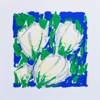 'Vier Witte Tulpen in Blauw-Groen'